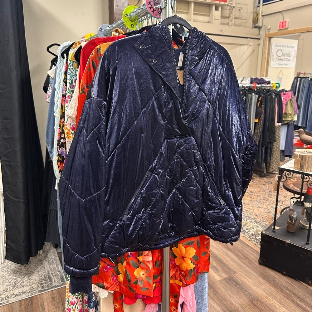 Free People Movement Polar Ice Puffer pullover jacket in metallic blue